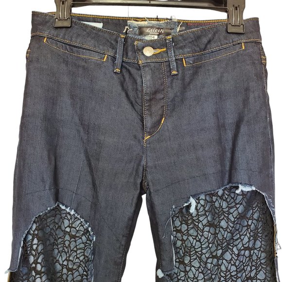 Lileth Couture Banana Republic Denim Lace & Mesh Jeans Pants One of a Kind - Picture 4 of 11